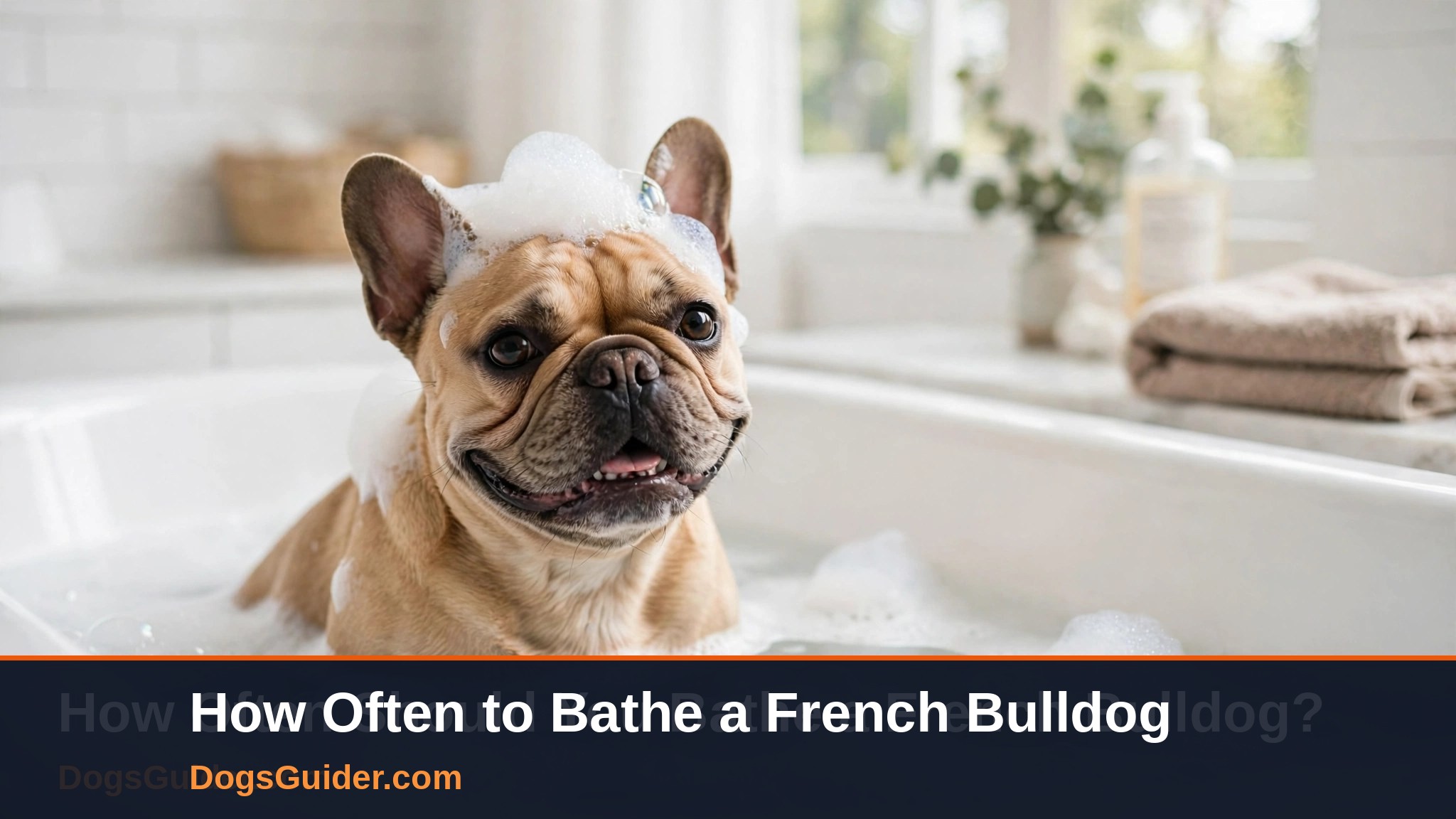 French Bulldog having a bath in a tub