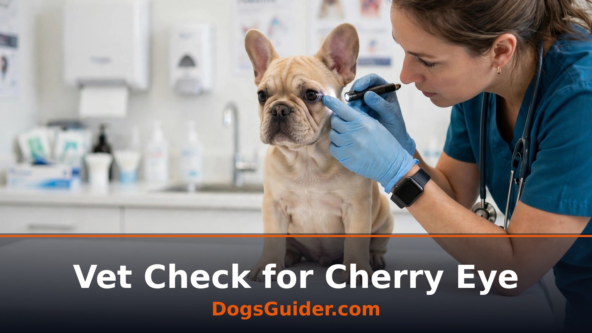French Bulldog puppy at a vet eye examination
