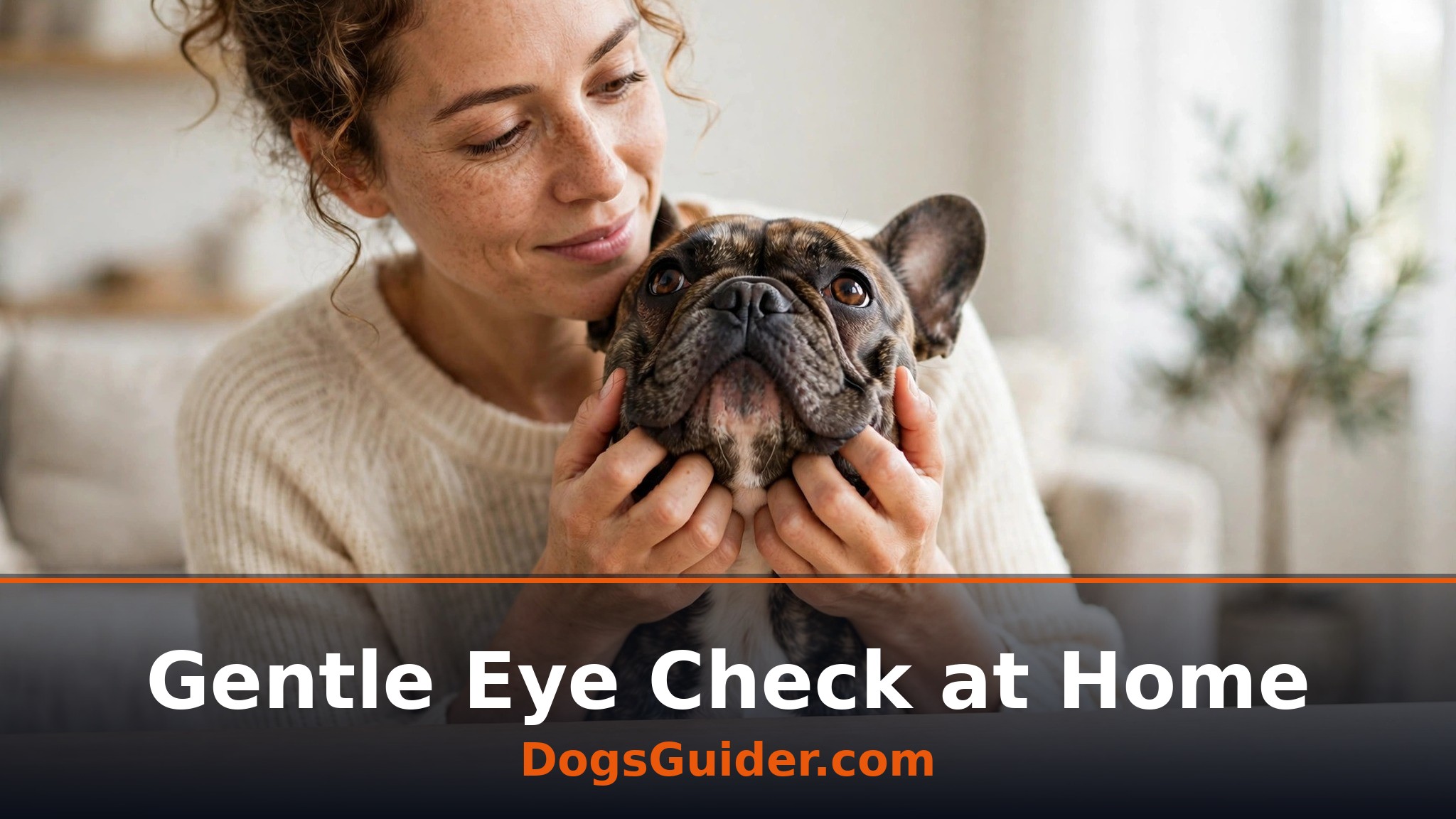 Owner gently holding a French Bulldog face to check its eyes