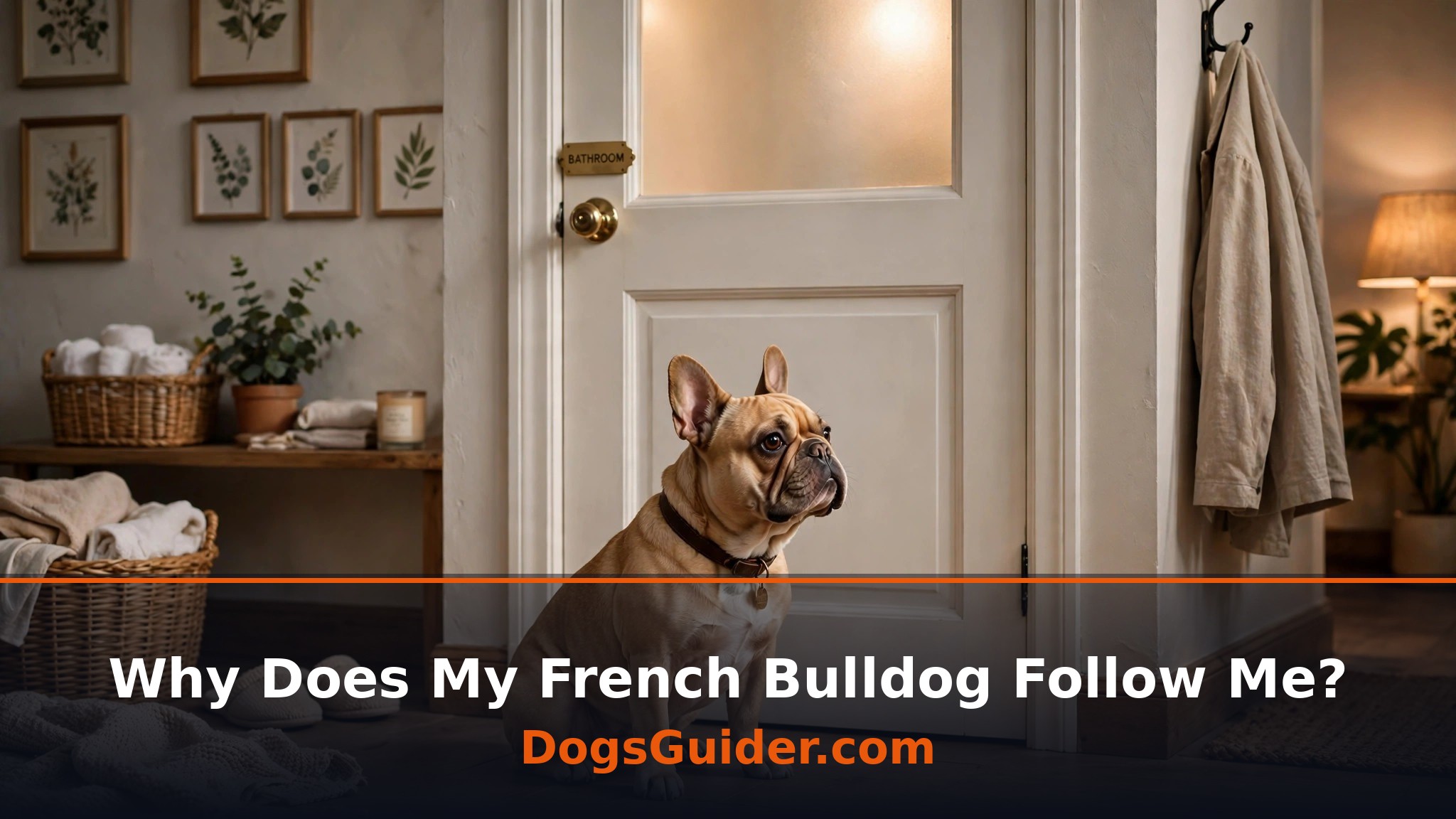 French Bulldog waiting outside bathroom door