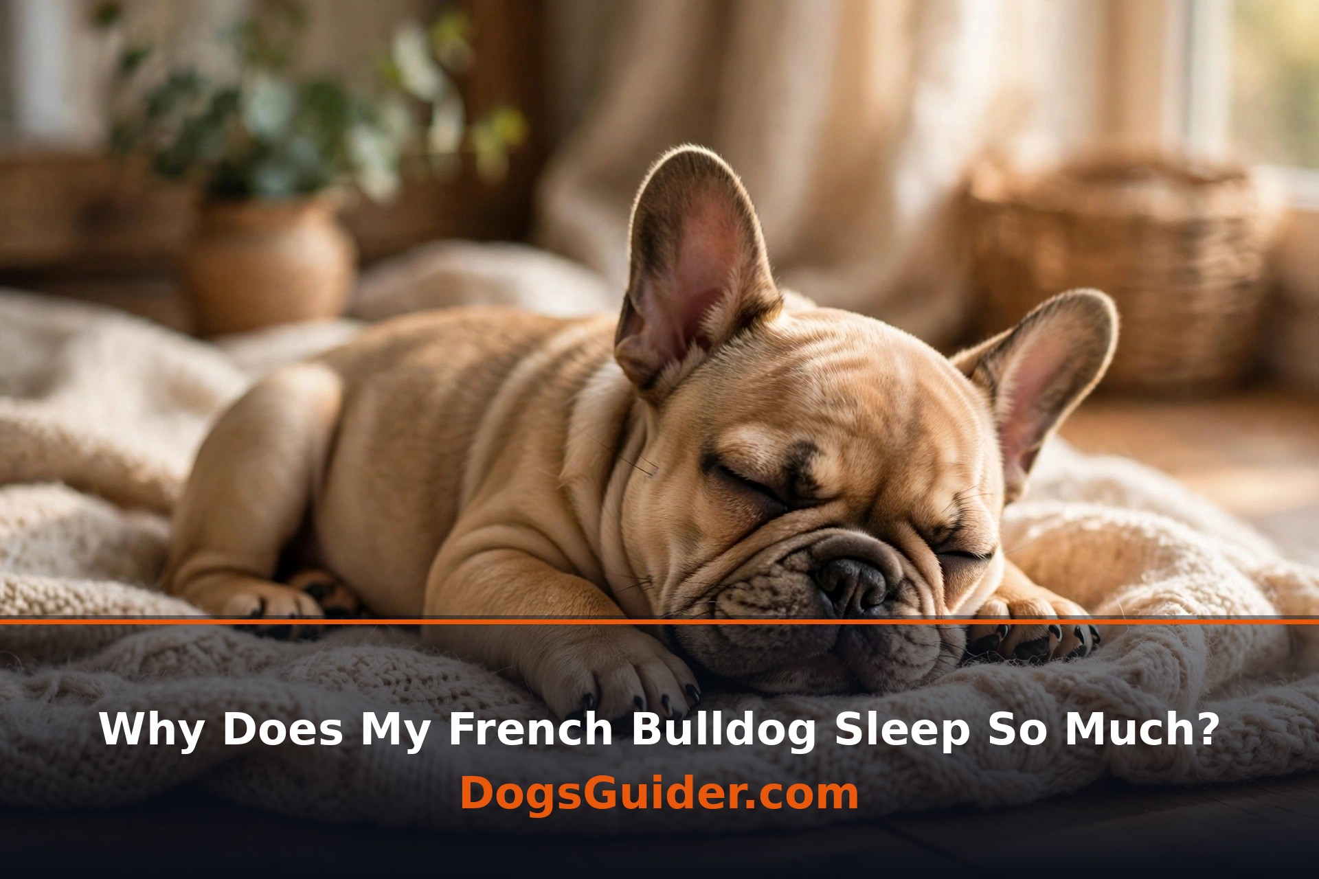 French Bulldog sleeping curled up on a dog bed