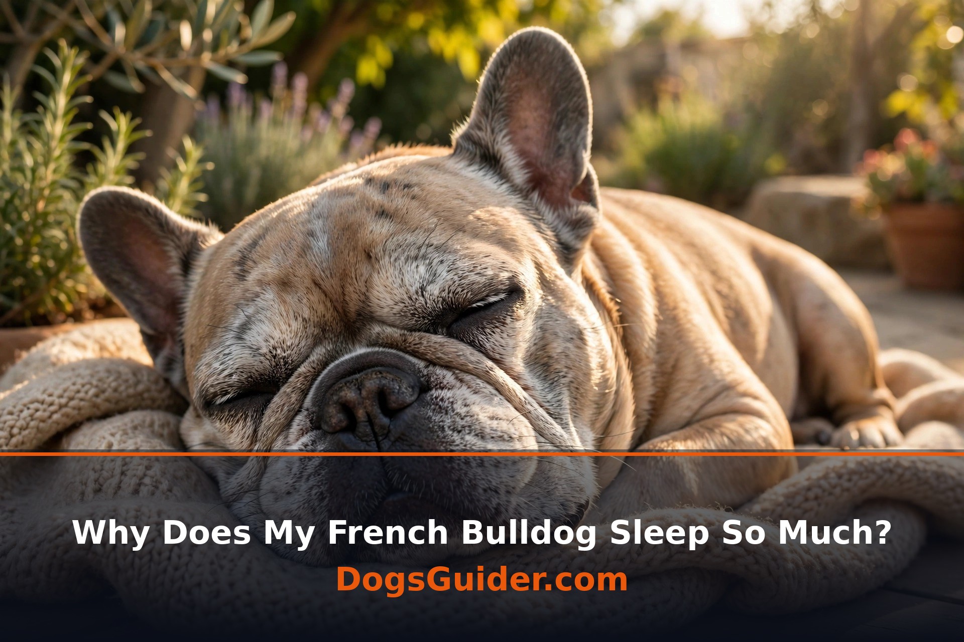 Senior French Bulldog napping in sunlight