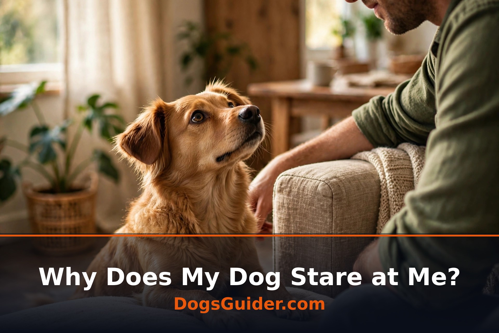 Dog staring at owner with soft relaxed eyes