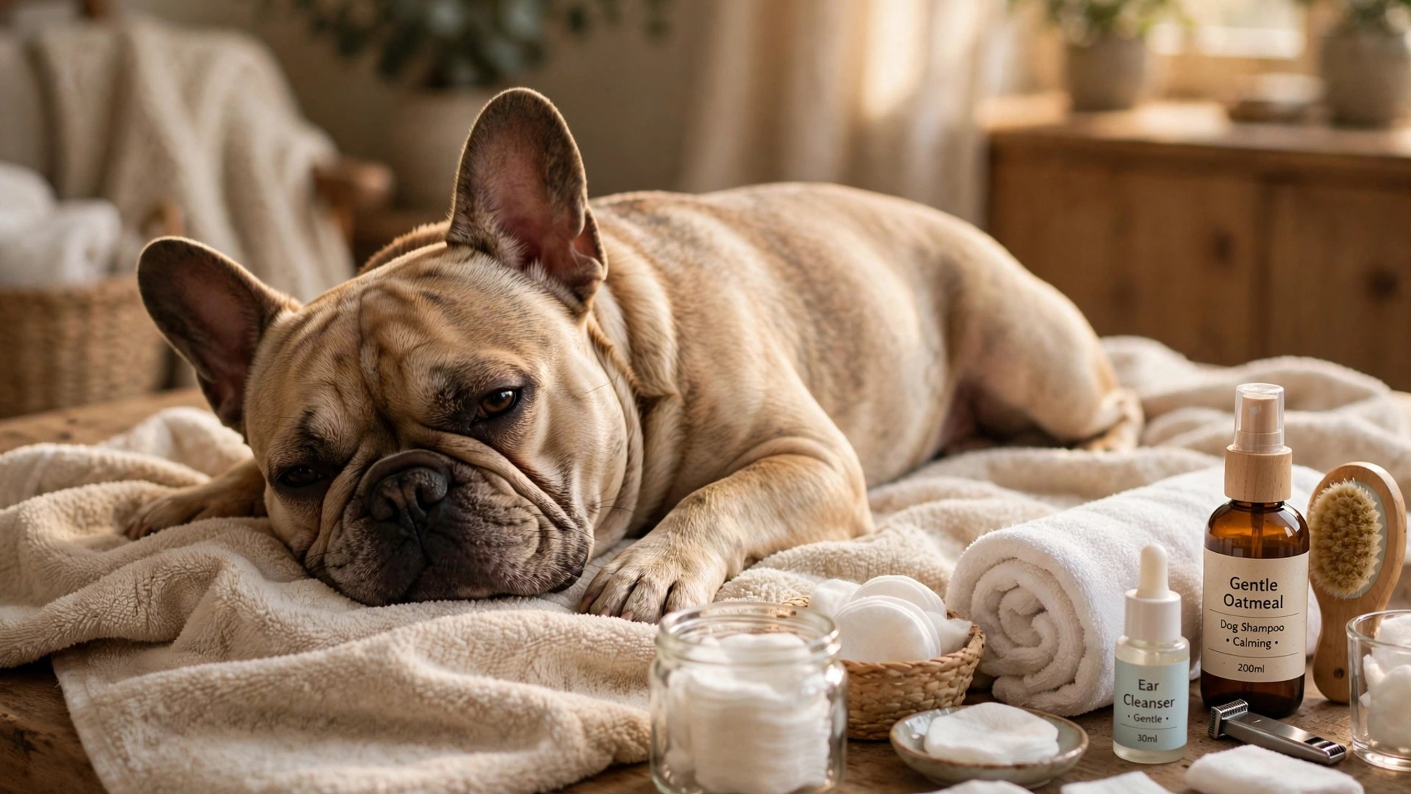 How to clean a French Bulldog tail pocket, gentle wiping and drying