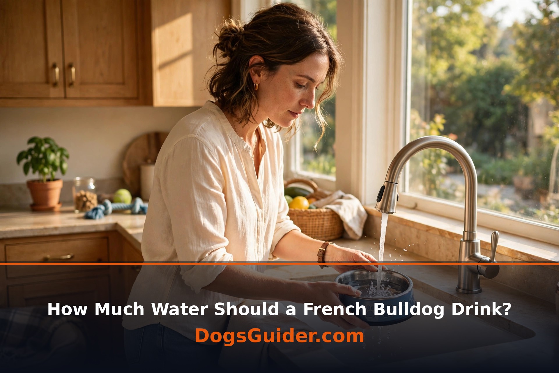 French Bulldog drinking water from a bowl